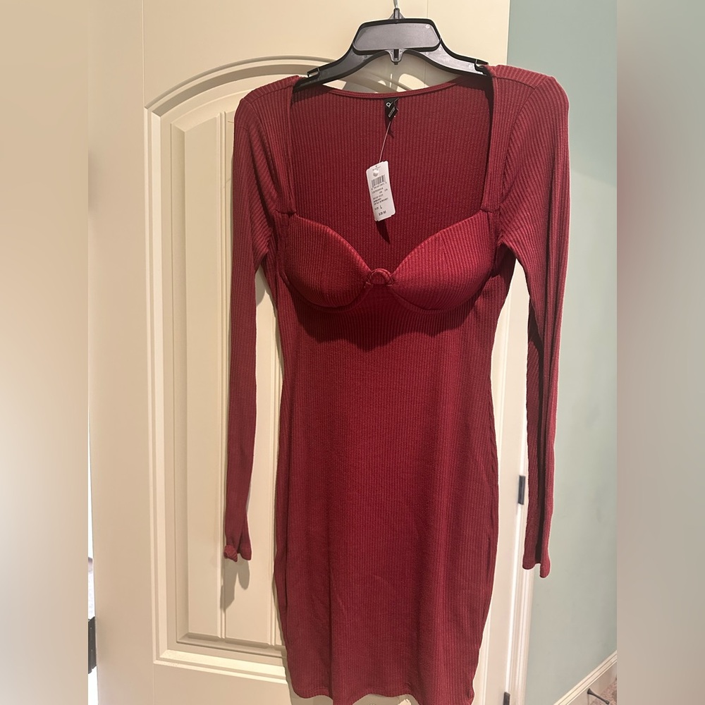 Burgundy long sleeve ribbed mini dress with underwire . Size large